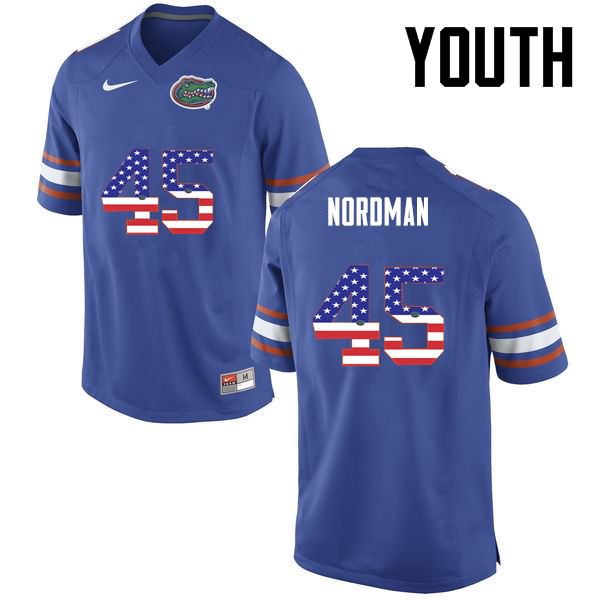 Youth NCAA Florida Gators Charles Nordman #45 Stitched Authentic USA Flag Fashion Nike Blue College Football Jersey AON2265WE